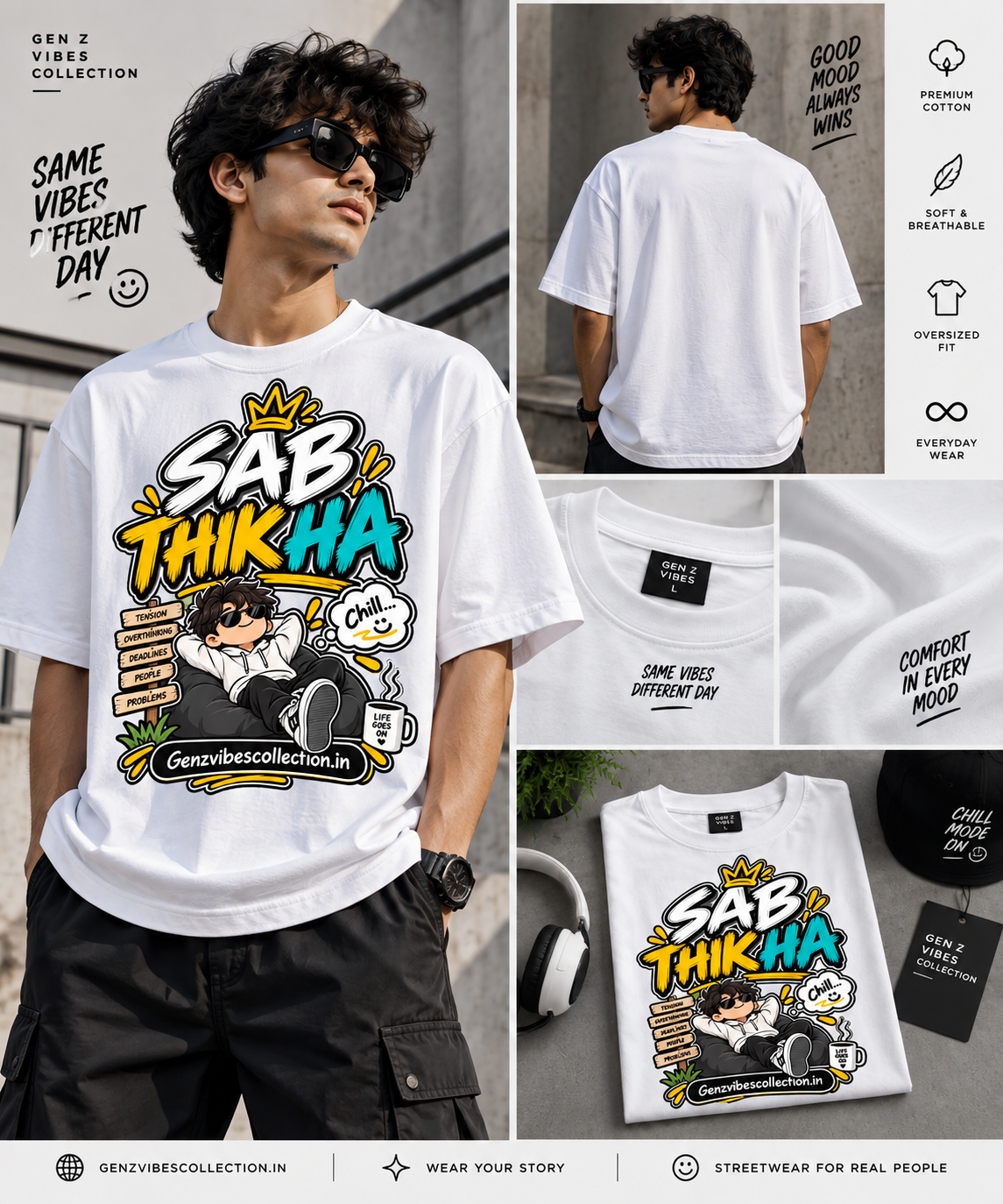 SAB THIK HAI T-Shirt | Funny Gen Z Graphic Oversized Streetwear Tee
