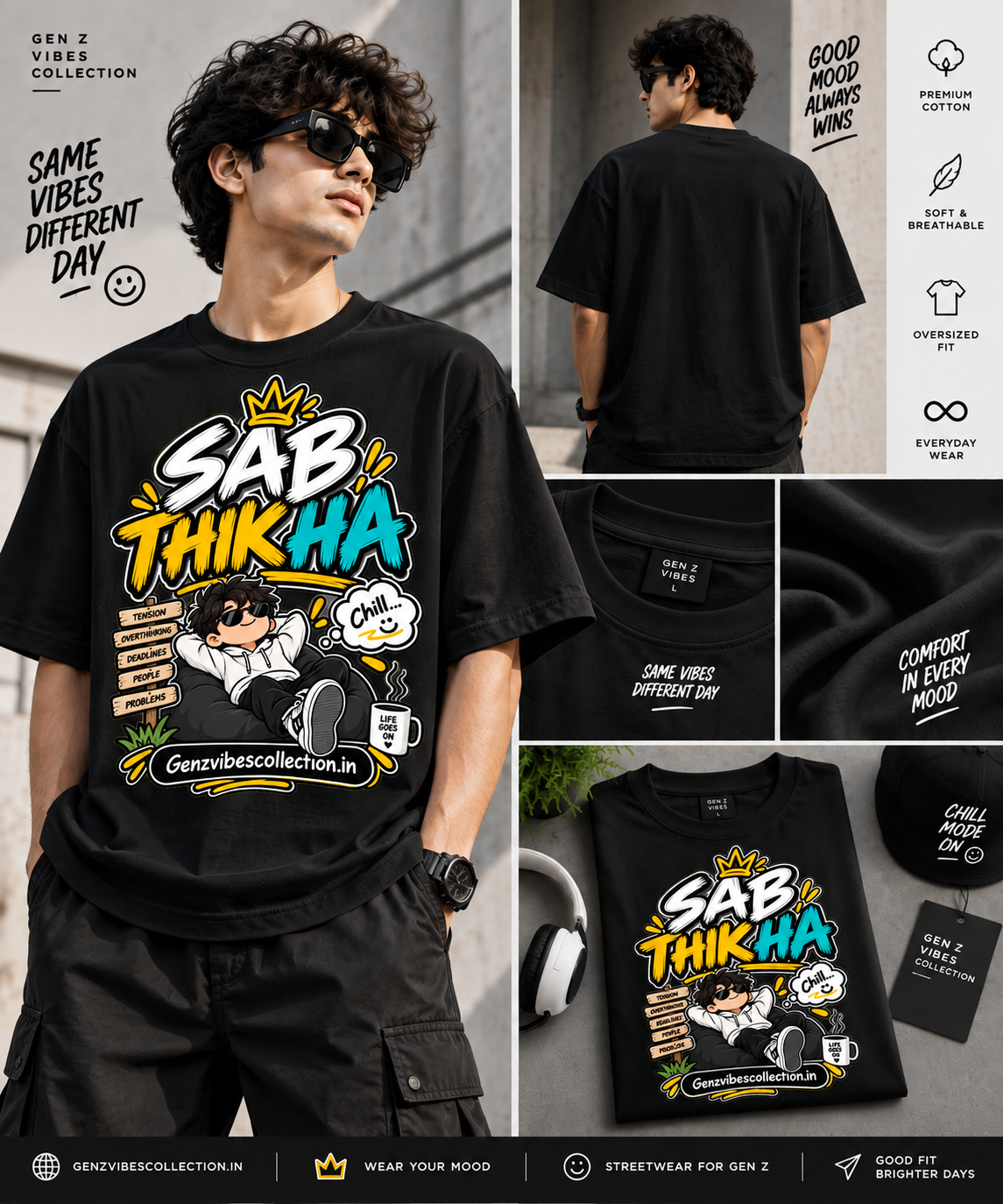 SAB THIK HAI T-Shirt | Funny Gen Z Graphic Oversized Streetwear Tee