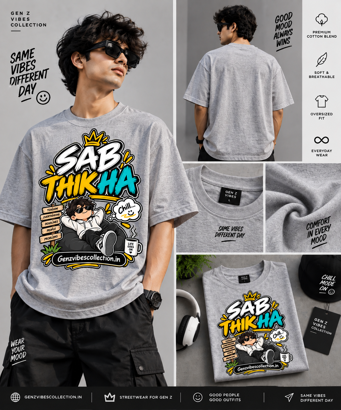 SAB THIK HAI T-Shirt | Funny Gen Z Graphic Oversized Streetwear Tee