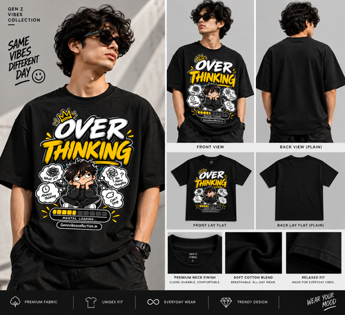 Overthinking T-Shirt | Funny Gen Z Graphic Oversized Streetwear Tee