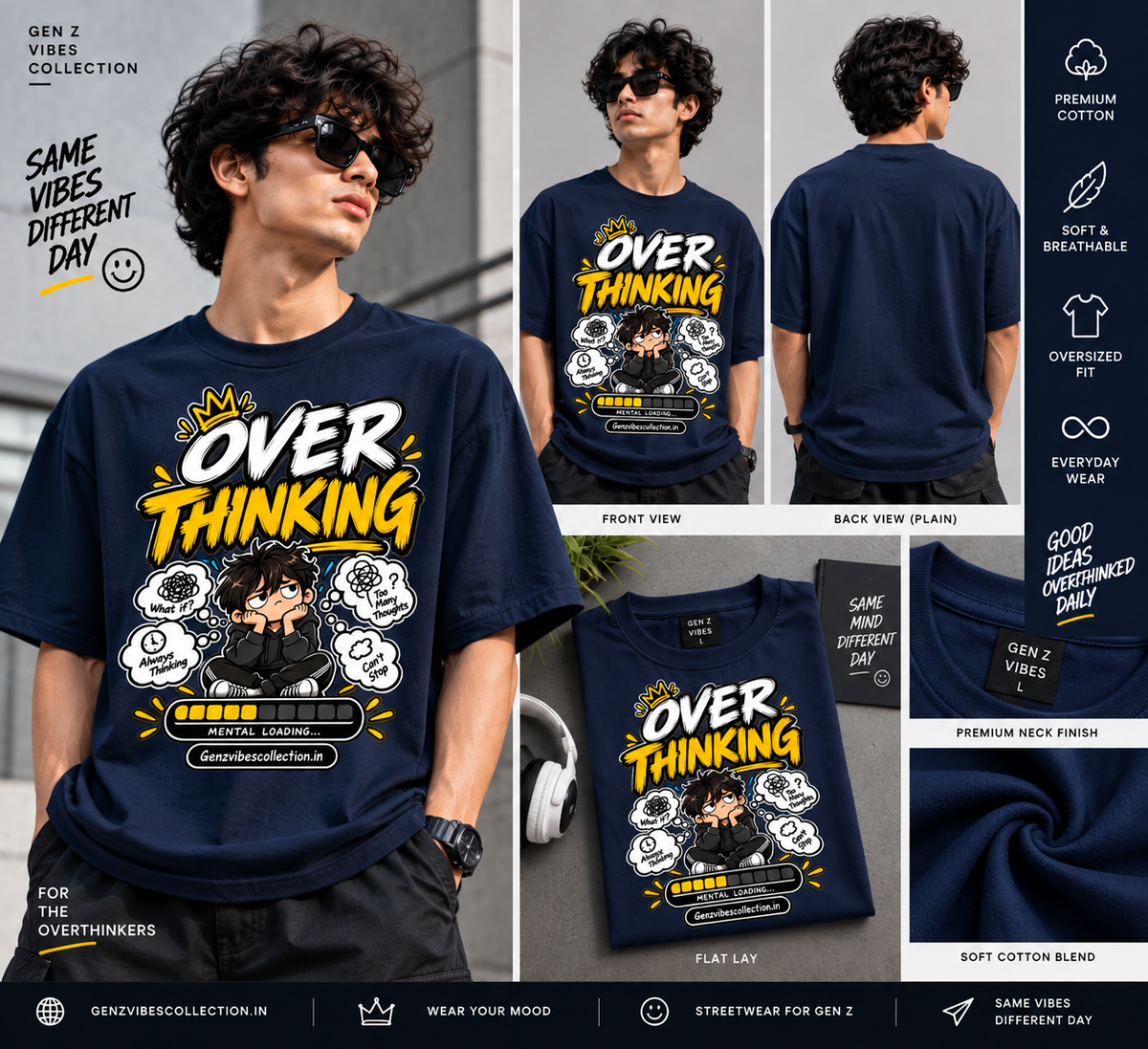 Overthinking T-Shirt | Funny Gen Z Graphic Oversized Streetwear Tee