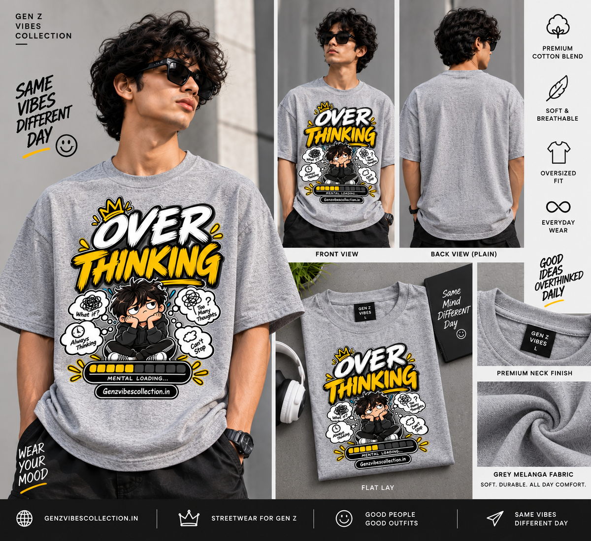 Overthinking T-Shirt | Funny Gen Z Graphic Oversized Streetwear Tee